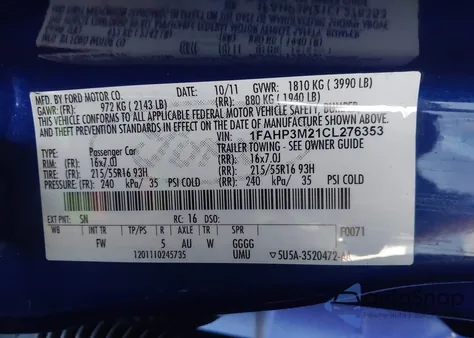 2012 Ford Focus Sel from USA, damaged, VIN 1FAHP3M21CL276353